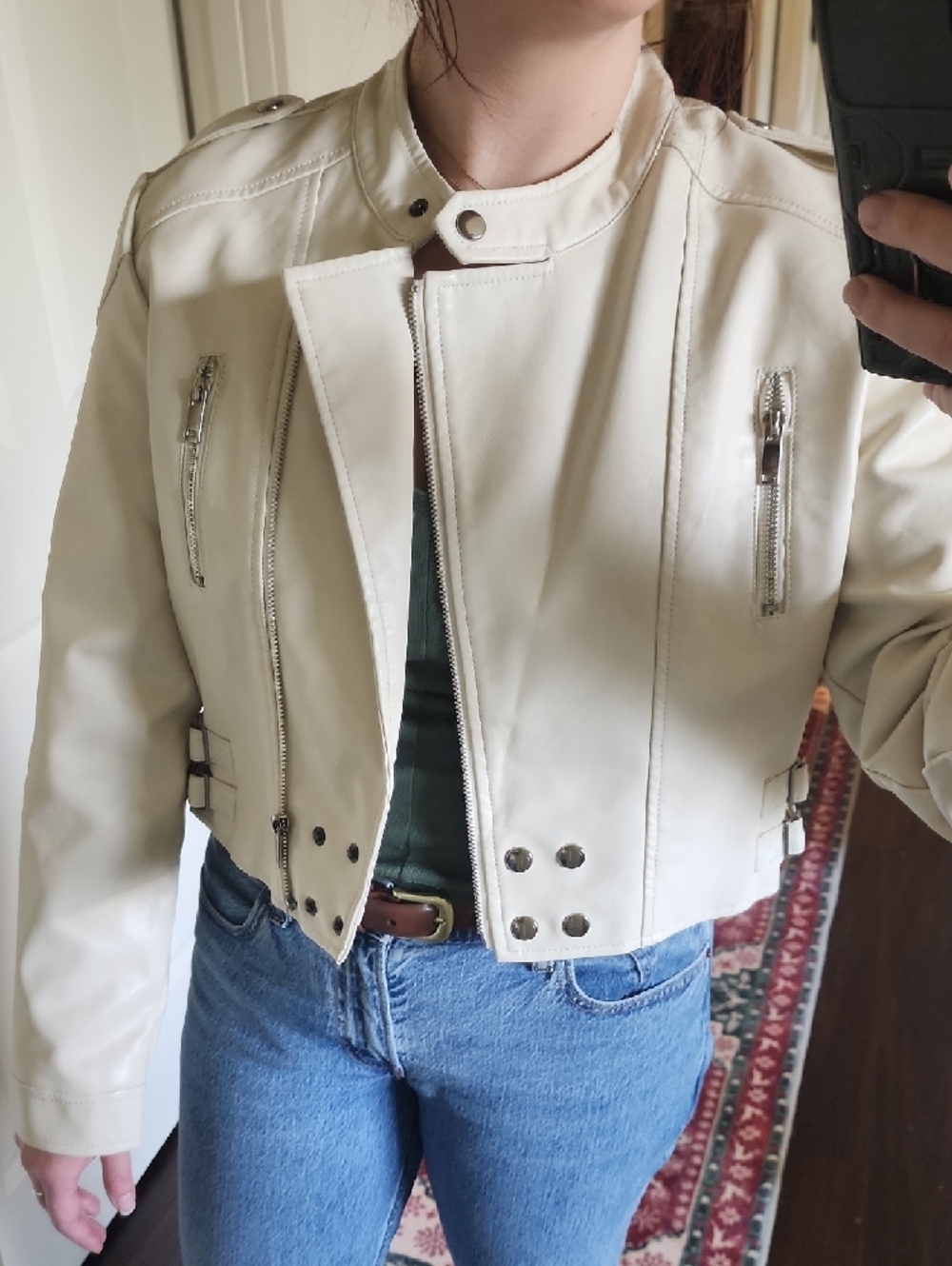 Off-White Cropped Moto Jacket - Picture 4 of 4